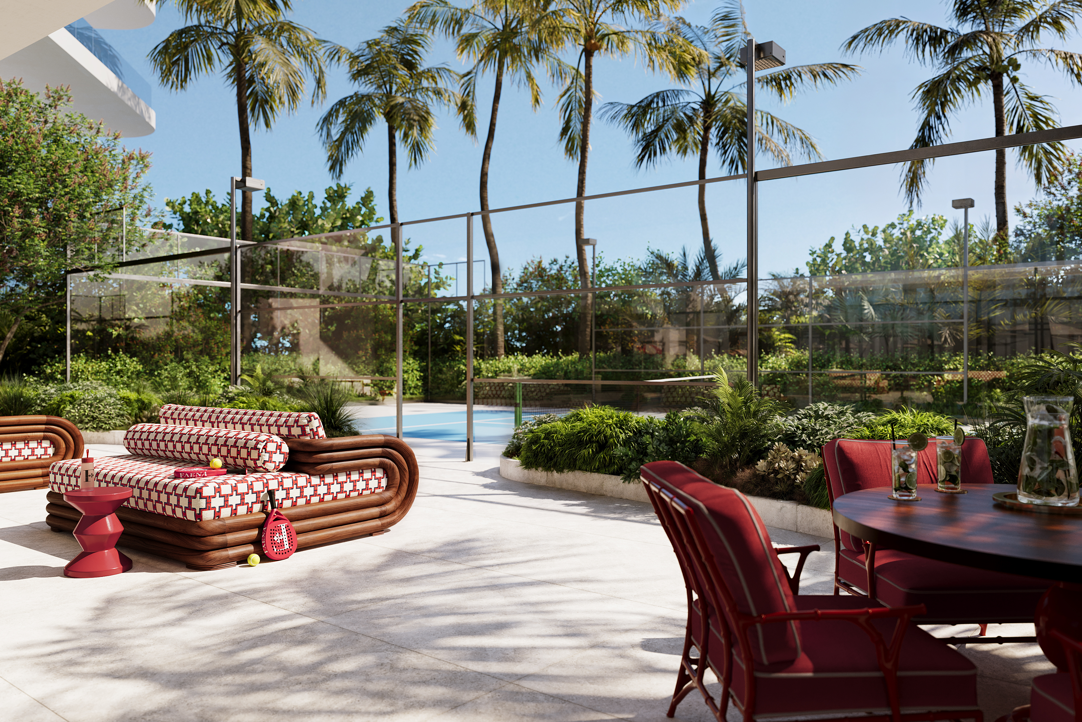 Padel court at Faena Residences Miami fitness and recreation level
