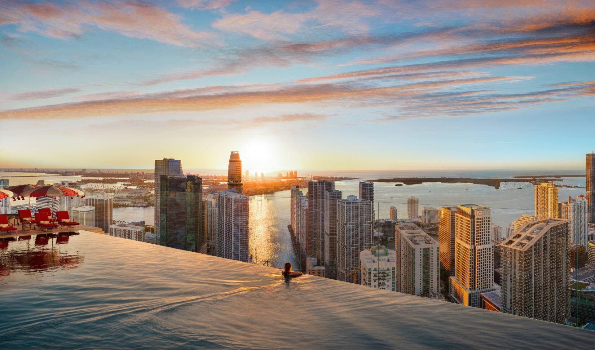 Infinity pool edge overlooking the Miami skyline from Faena Residences