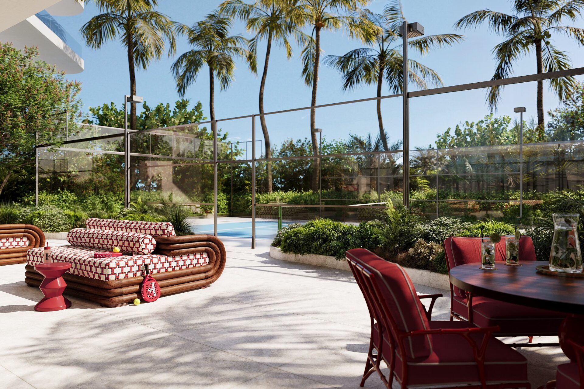 Padel court at Faena Residences Miami fitness and recreation level